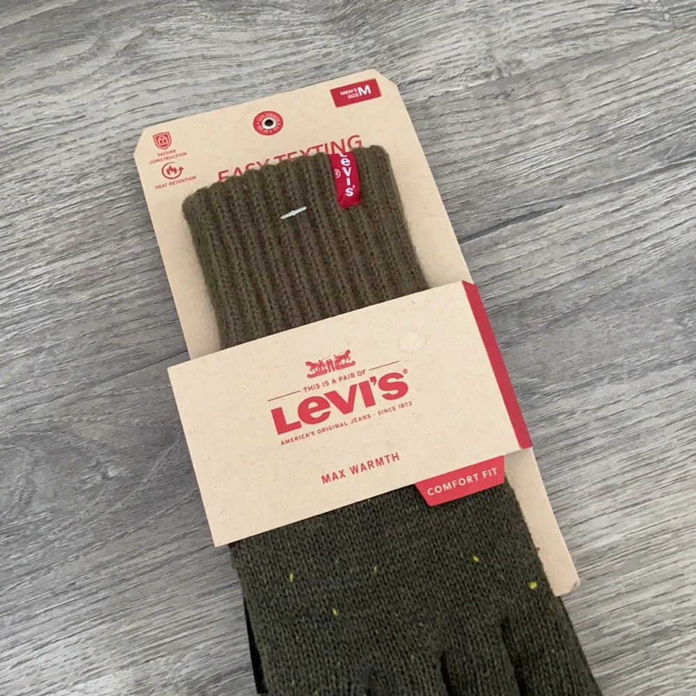 Levi's mens glove winter wear snow Donegal Glove With Leather Patch Olive green - Picture 12 of 14